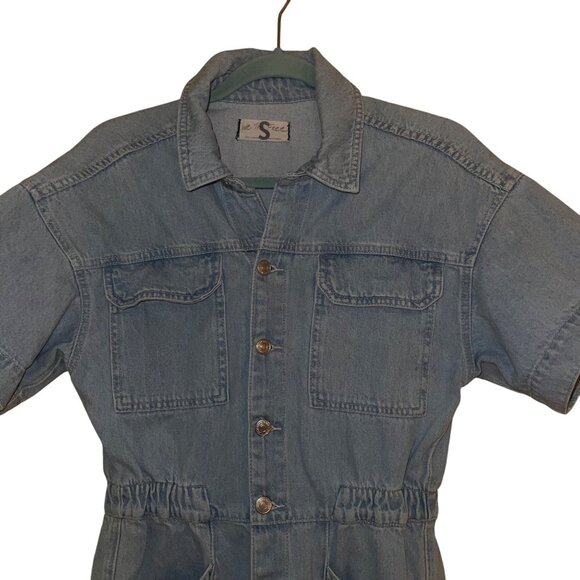 We The Free Womens Jumpsuit Size Small Blue Marci Denim Coveralls Short Sleeve - Picture 3 of 10